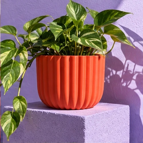 Cache-pot orange et plante